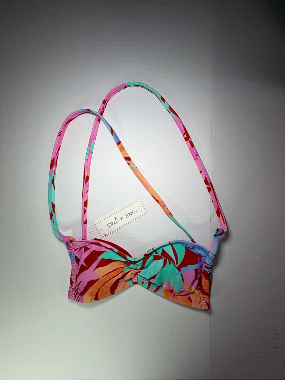 Salt + Cove Pink, Teal & Coral Strap Bikini Top